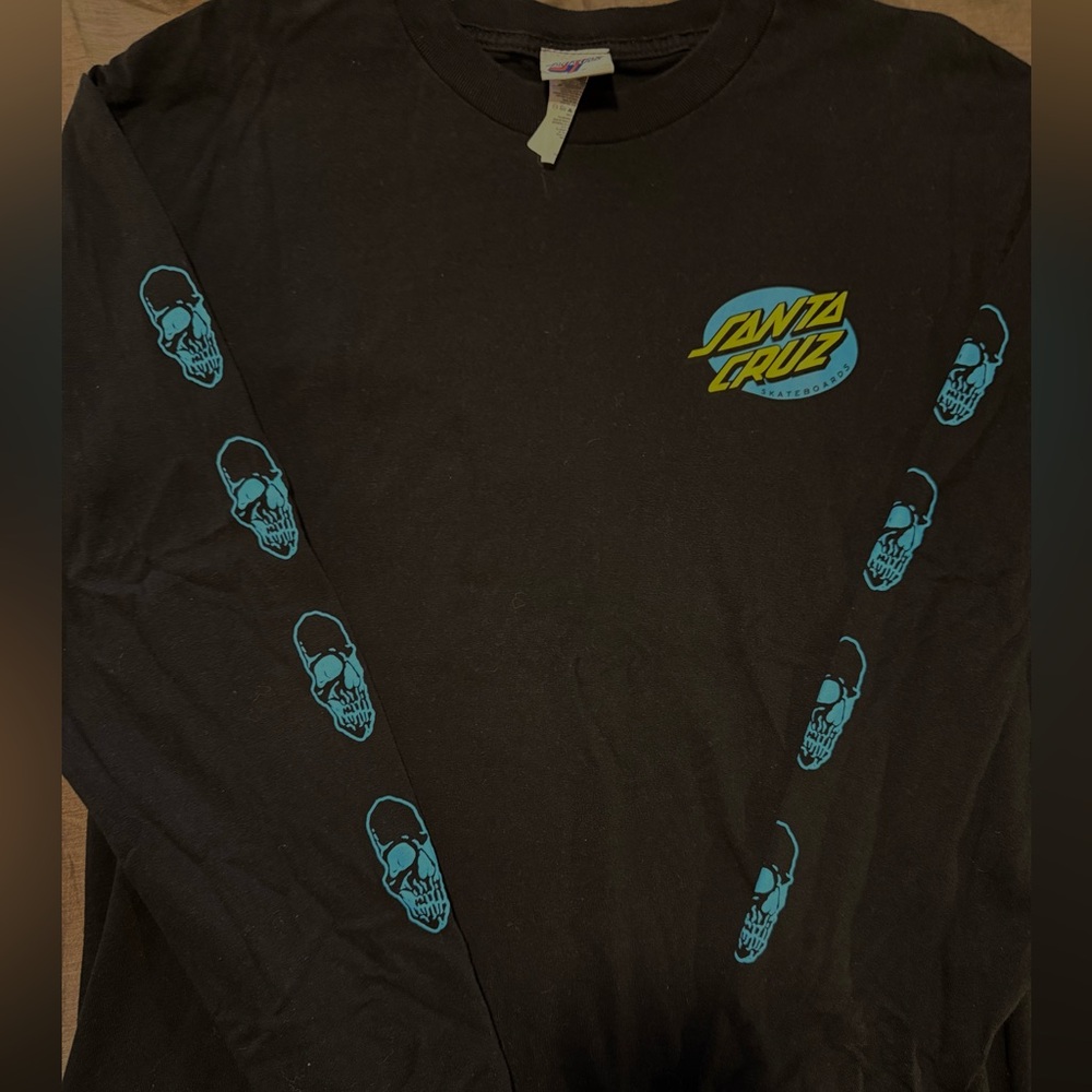 Santa Cruz Skateboards Black Long Sleeve with Blue Skull Design